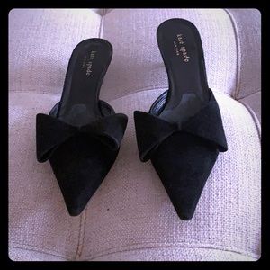 Kate Spade black suede kitten heel slides.